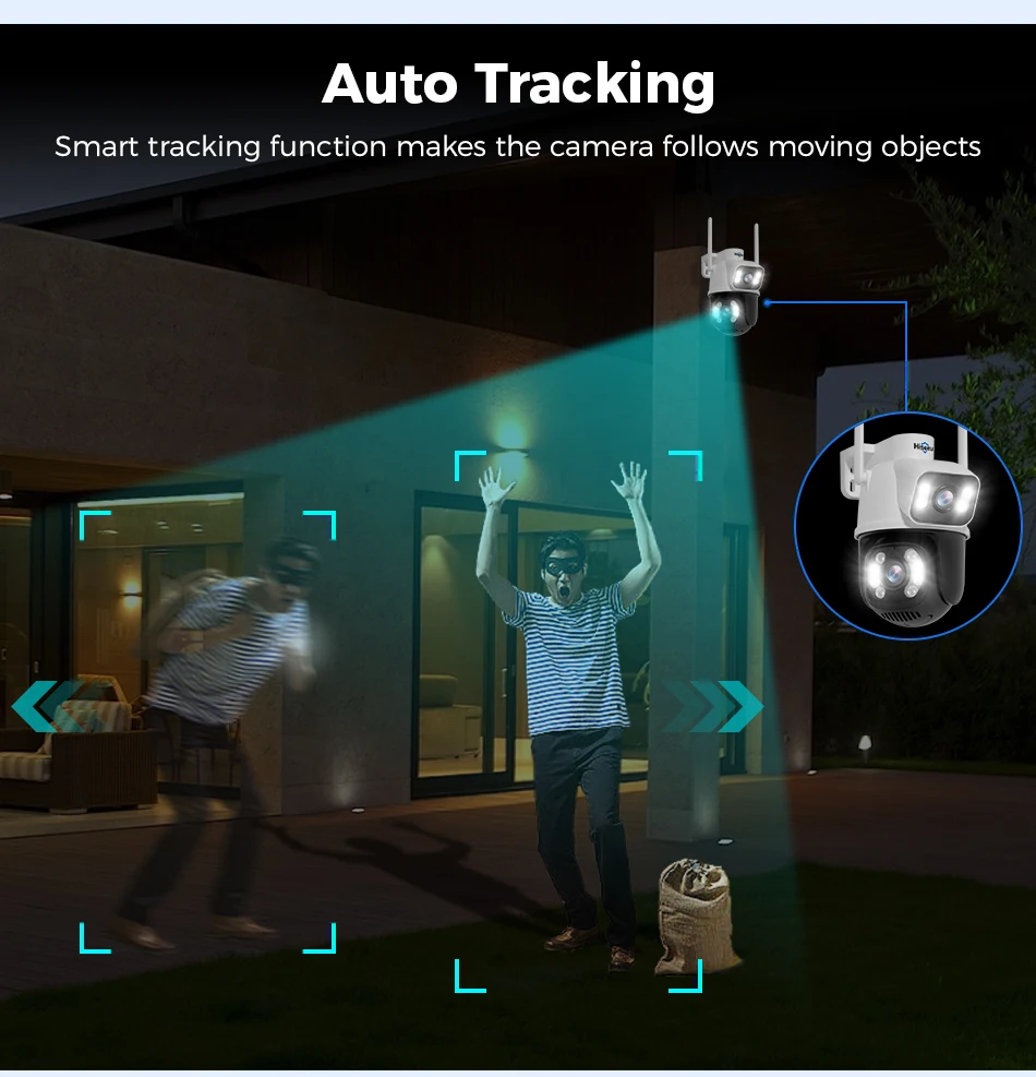 Hiseeu 8MP Wifi Survalance Camera Dual Screen & Dual Lens Color Night Vision Ai Auto Tracking Outdoor Wireless Security Camera