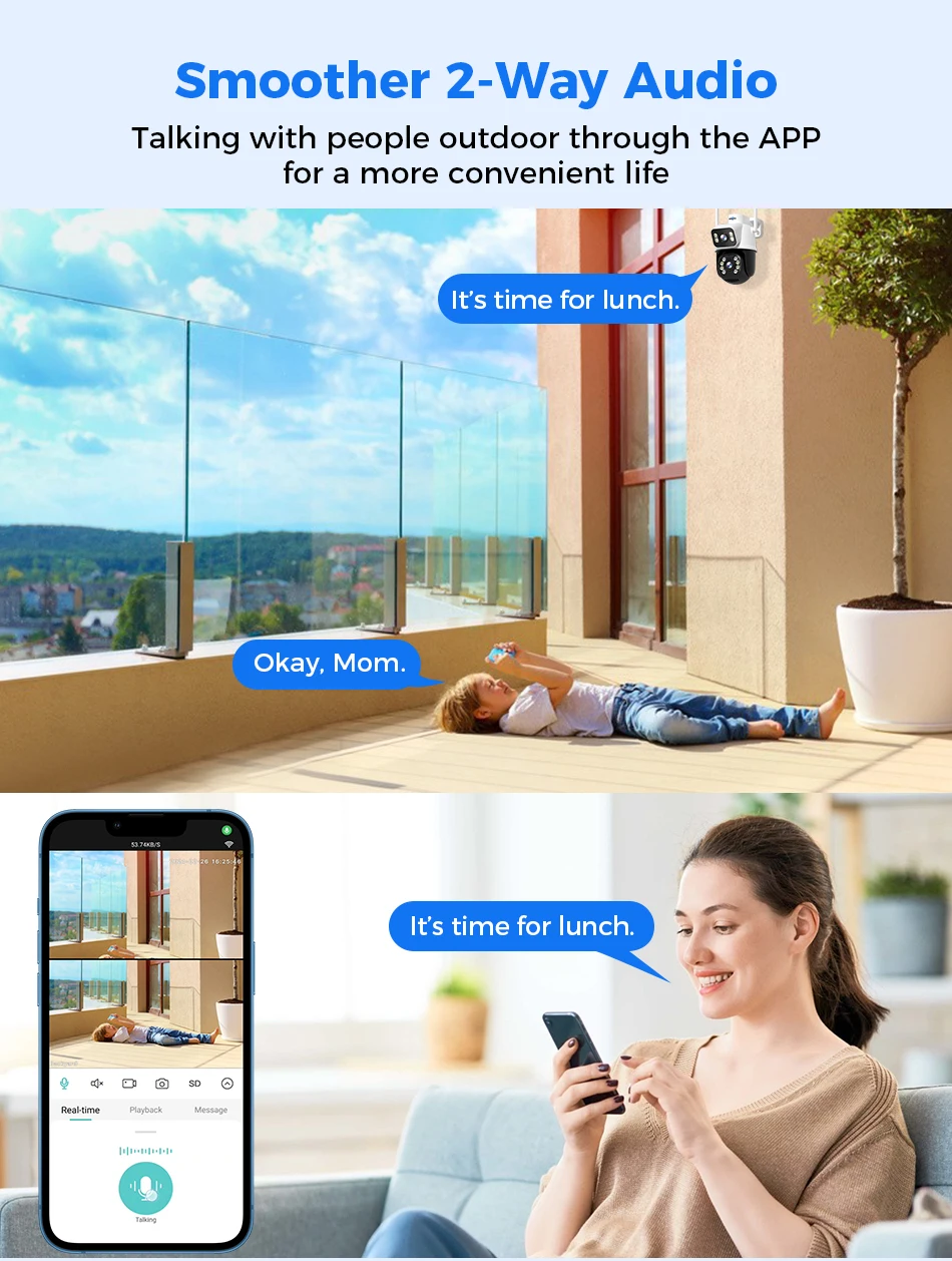Hiseeu 8MP Wifi Survalance Camera Dual Screen & Dual Lens Color Night Vision Ai Auto Tracking Outdoor Wireless Security Camera