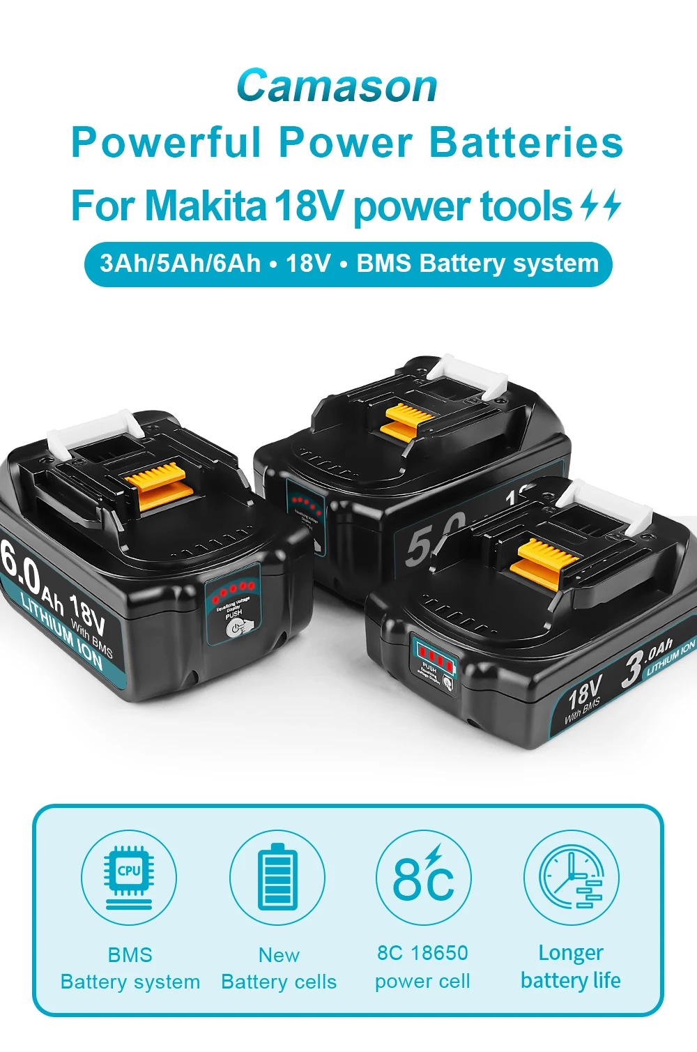 Camason 18V Battery For Makita Power Tools Replacement Accessories BL1860 BL1850 18 v Li-ion Rechargeable batteries Pack charger