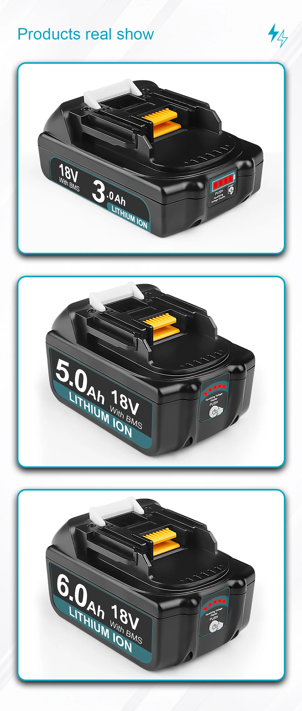 Camason 18V Battery For Makita Power Tools Replacement Accessories BL1860 BL1850 18 v Li-ion Rechargeable batteries Pack charger