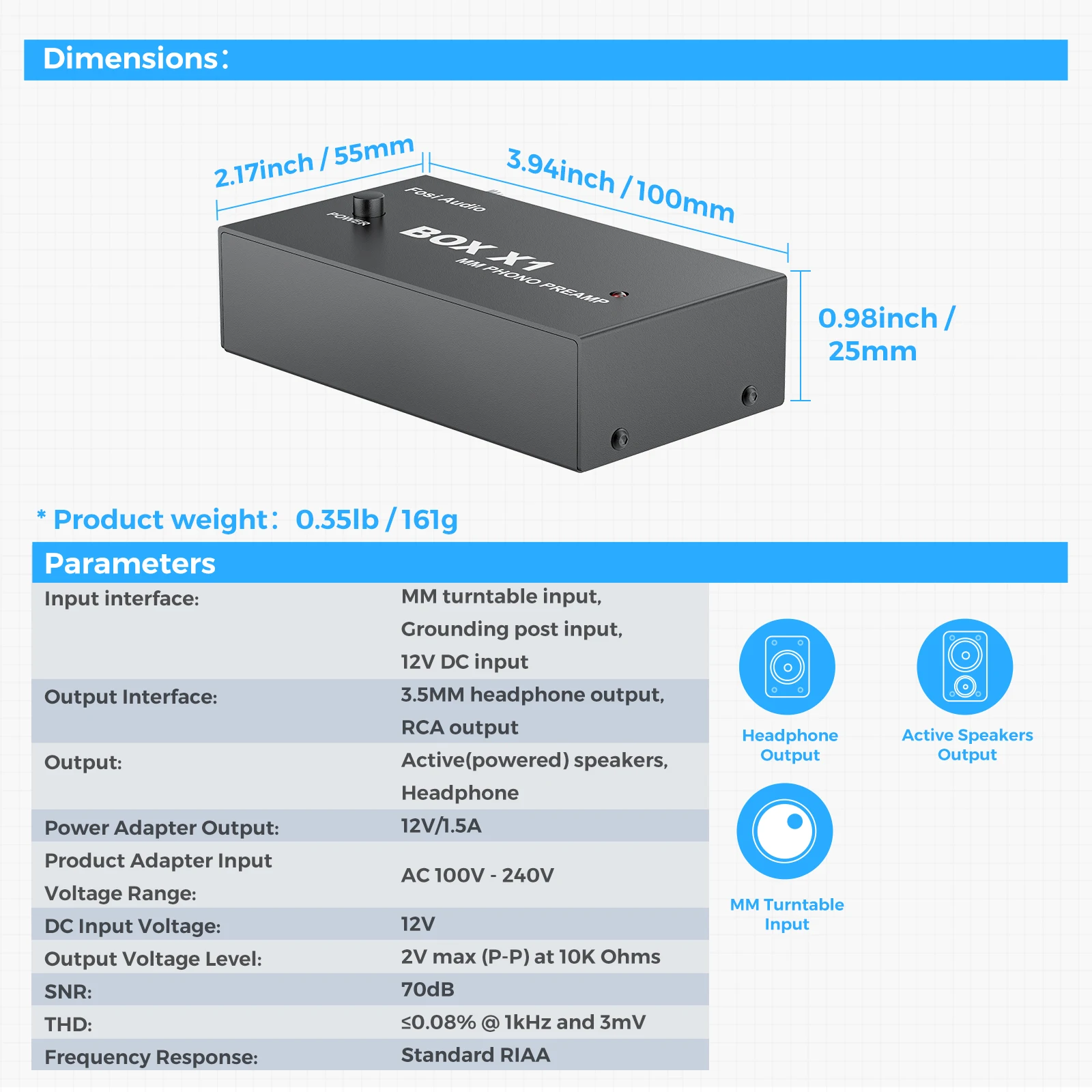 Fosi Audio BOX X1 Phono Preamp for Turntable Phonograph Preamplifier Mini Stereo Audio HiFi With Headphone Amplifier