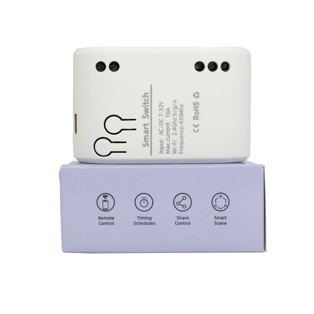 Tuya wifi Switch One Way Module 10A Rele Relay Controller DC/AC 7-32V 12V 24V 220V 110V Smart Life Jog Self-locking Relay Module