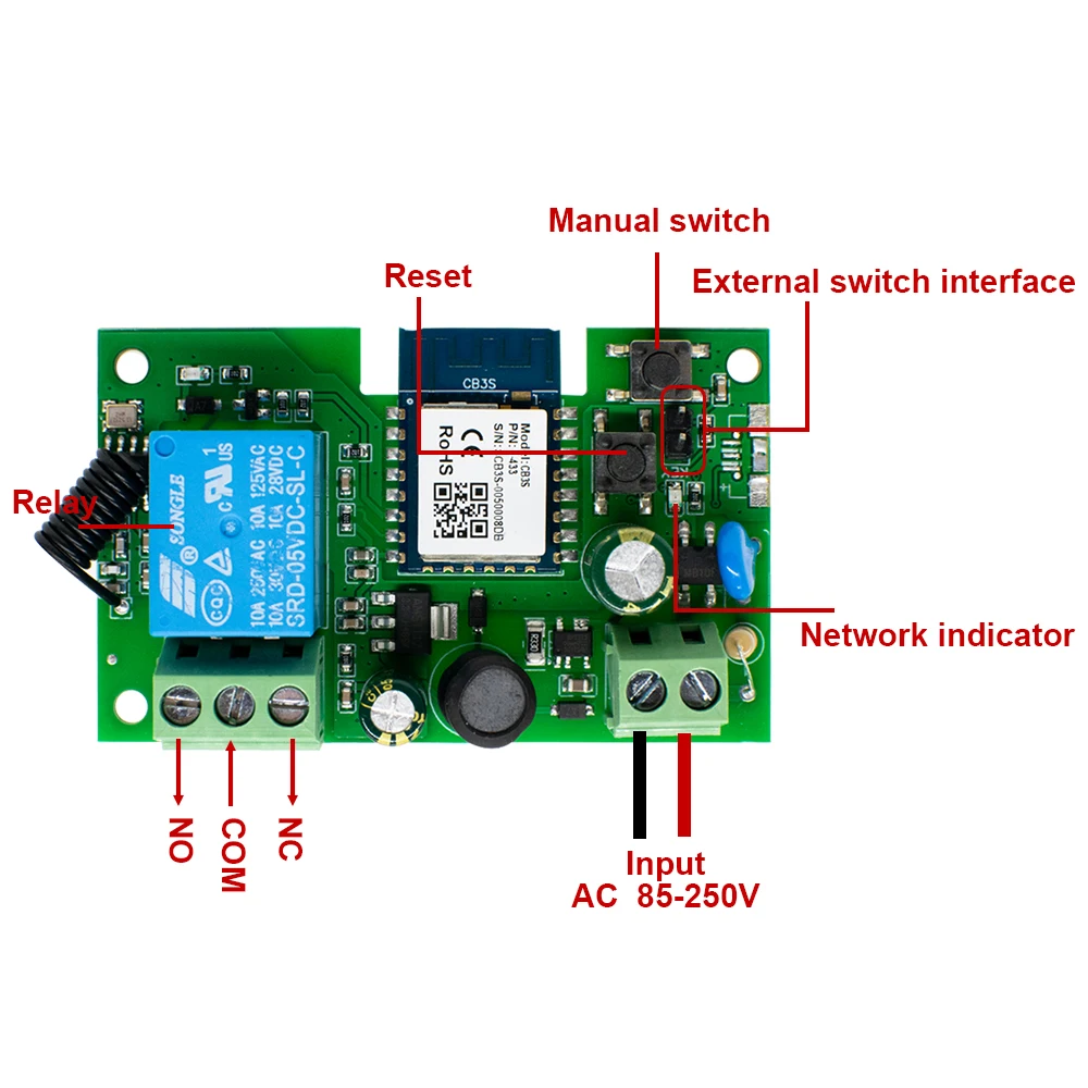Tuya wifi Switch One Way Module 10A Rele Relay Controller DC/AC 7-32V 12V 24V 220V 110V Smart Life Jog Self-locking Relay Module