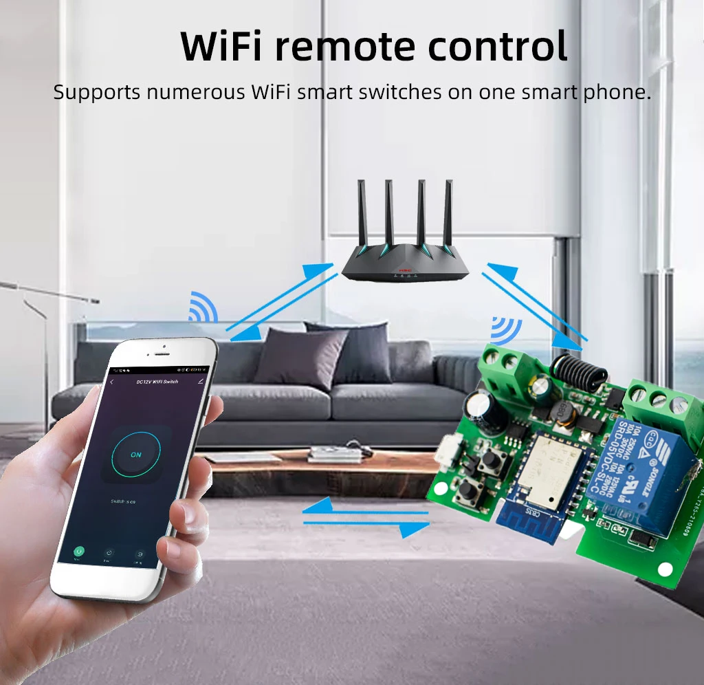Tuya wifi Switch One Way Module 10A Rele Relay Controller DC/AC 7-32V 12V 24V 220V 110V Smart Life Jog Self-locking Relay Module