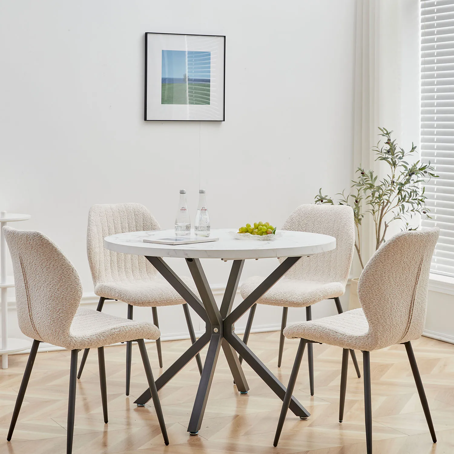 EGOONM Nordic Round Dining Table 100CM, MDF Tabletop Black Metal Legs Dinner Table for Dining Room Kitchen Home Furniture