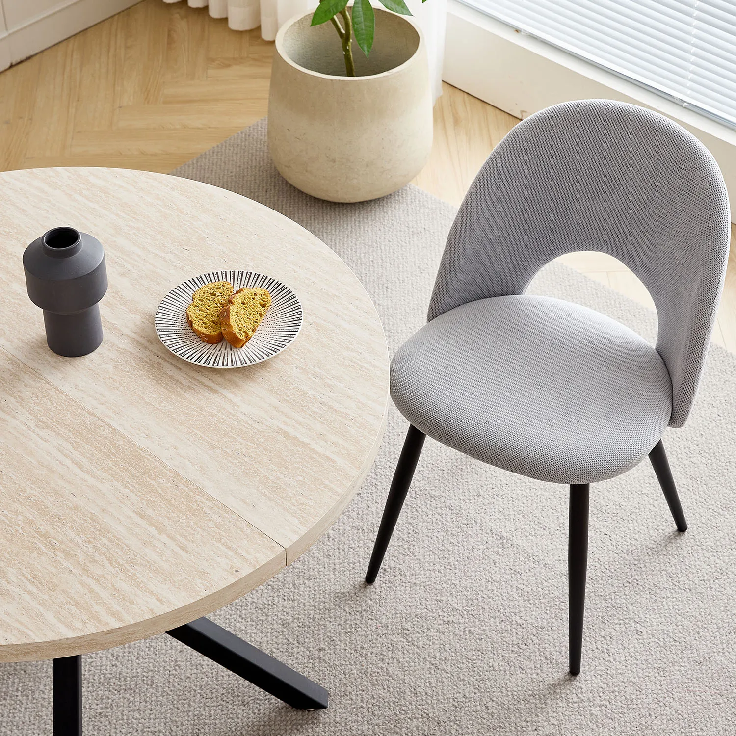 EGOONM Nordic Round Dining Table 100CM, MDF Tabletop Black Metal Legs Dinner Table for Dining Room Kitchen Home Furniture