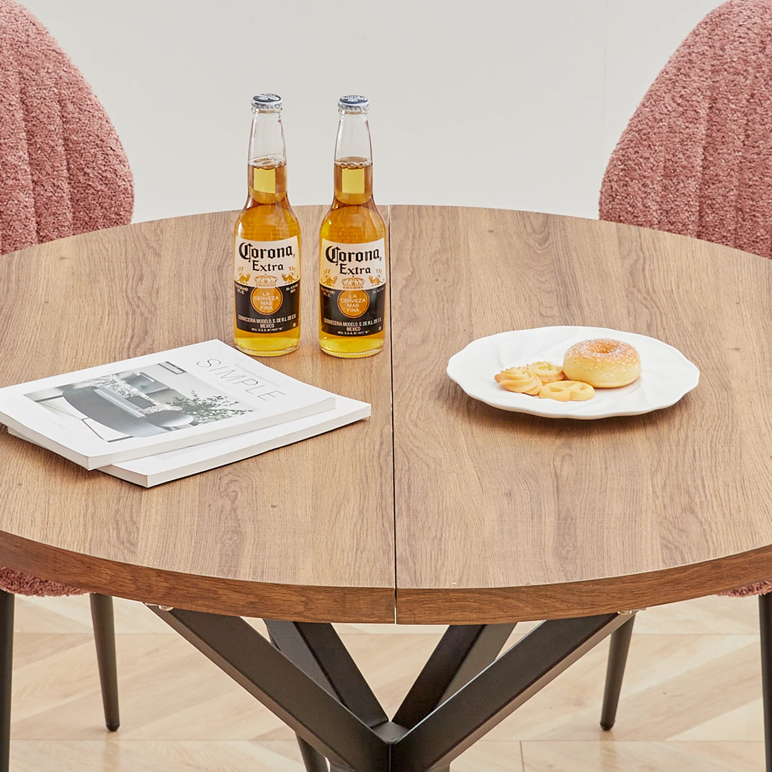EGOONM Nordic Round Dining Table 100CM, MDF Tabletop Black Metal Legs Dinner Table for Dining Room Kitchen Home Furniture