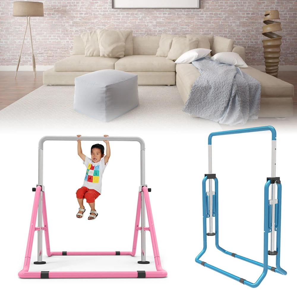 Junior Kid Training Bar Horizontal Gymnastics Bar Indoor Sports Adjustable Blue/Pink Children Home Play Bars