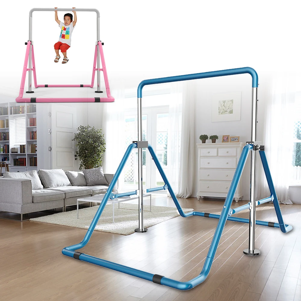 Junior Kid Training Bar Horizontal Gymnastics Bar Indoor Sports Adjustable Blue/Pink Children Home Play Bars