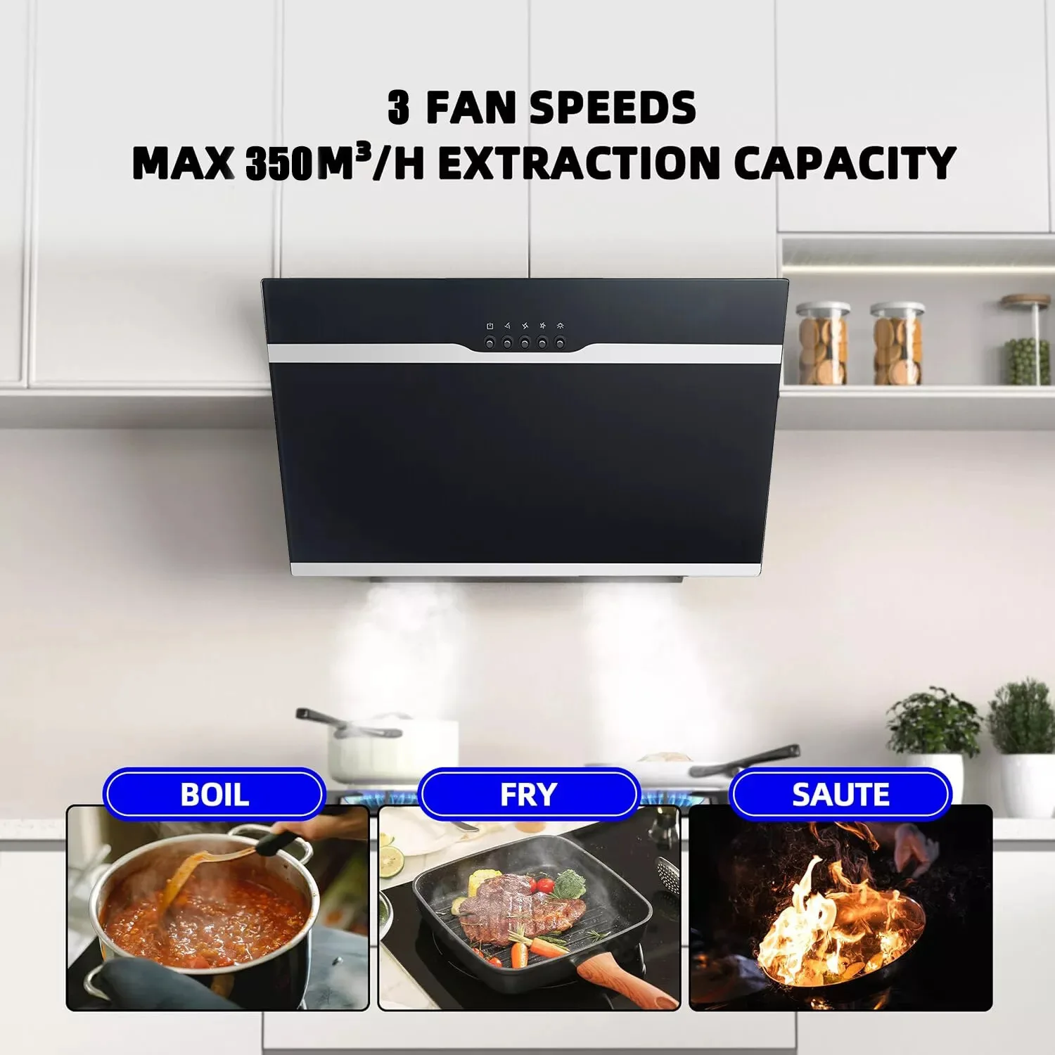 TopStrong Wall Mount 60 cm Stainless Steel Easy Clean Filters Black Extractor Hood YYWH4060