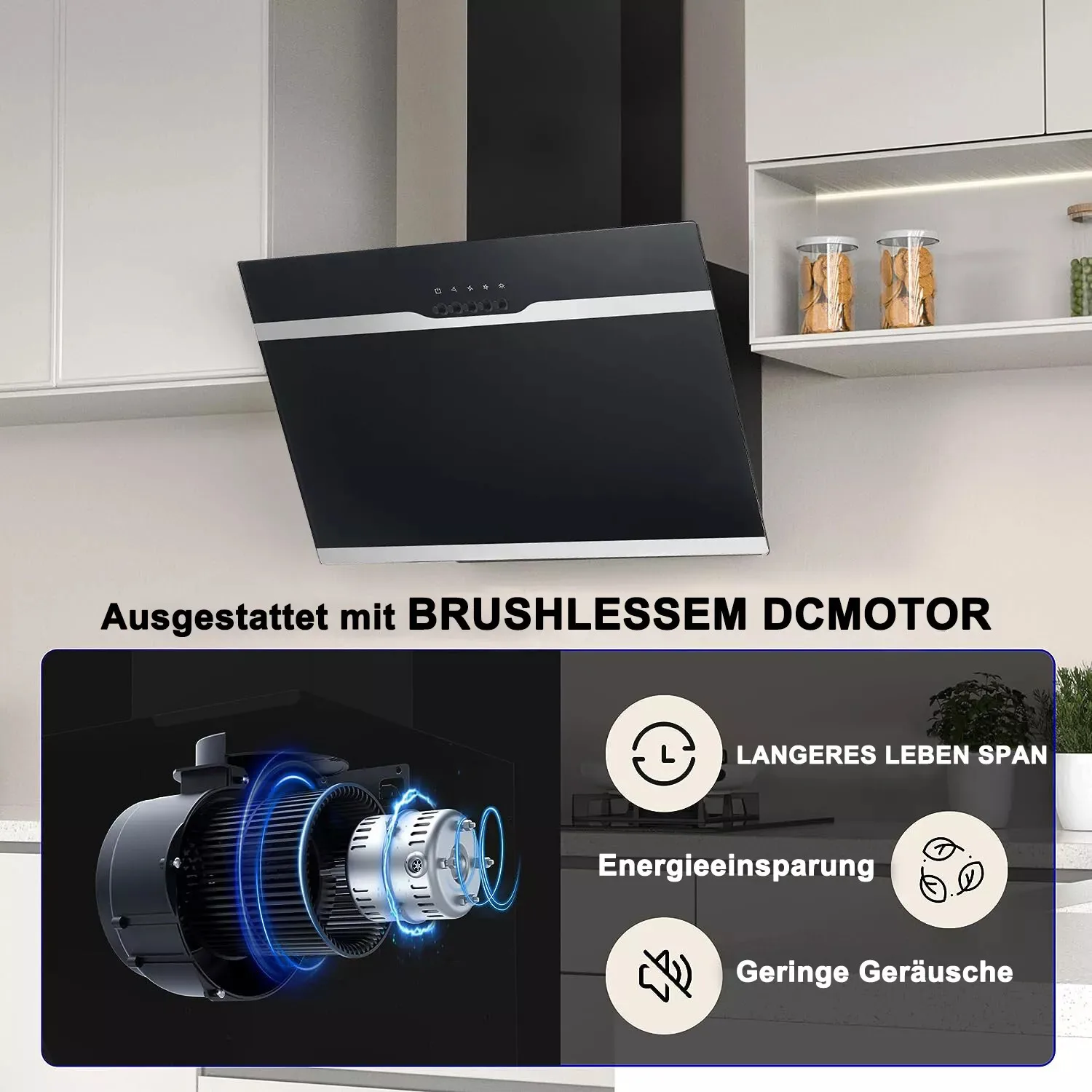 TopStrong Wall Mount 60 cm Stainless Steel Easy Clean Filters Black Extractor Hood YYWH4060