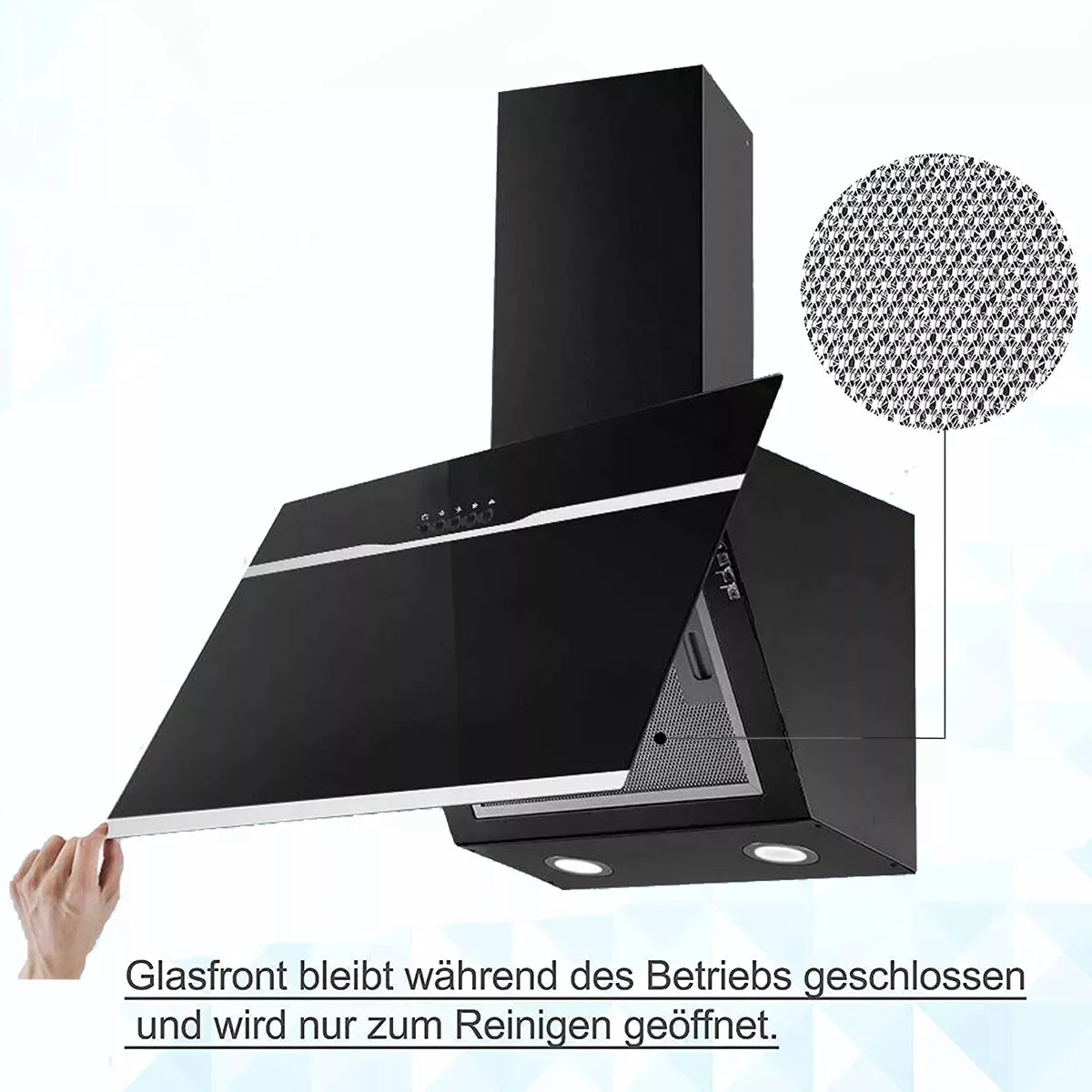 TopStrong Wall Mount 60 cm Stainless Steel Easy Clean Filters Black Extractor Hood YYWH4060