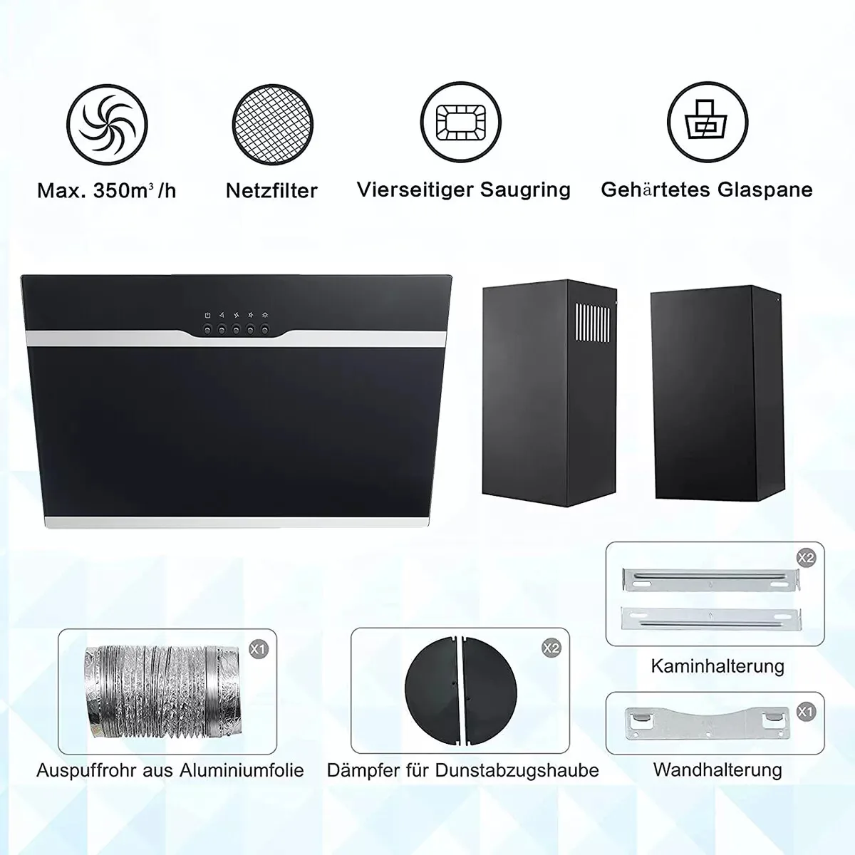 TopStrong Wall Mount 60 cm Stainless Steel Easy Clean Filters Black Extractor Hood YYWH4060