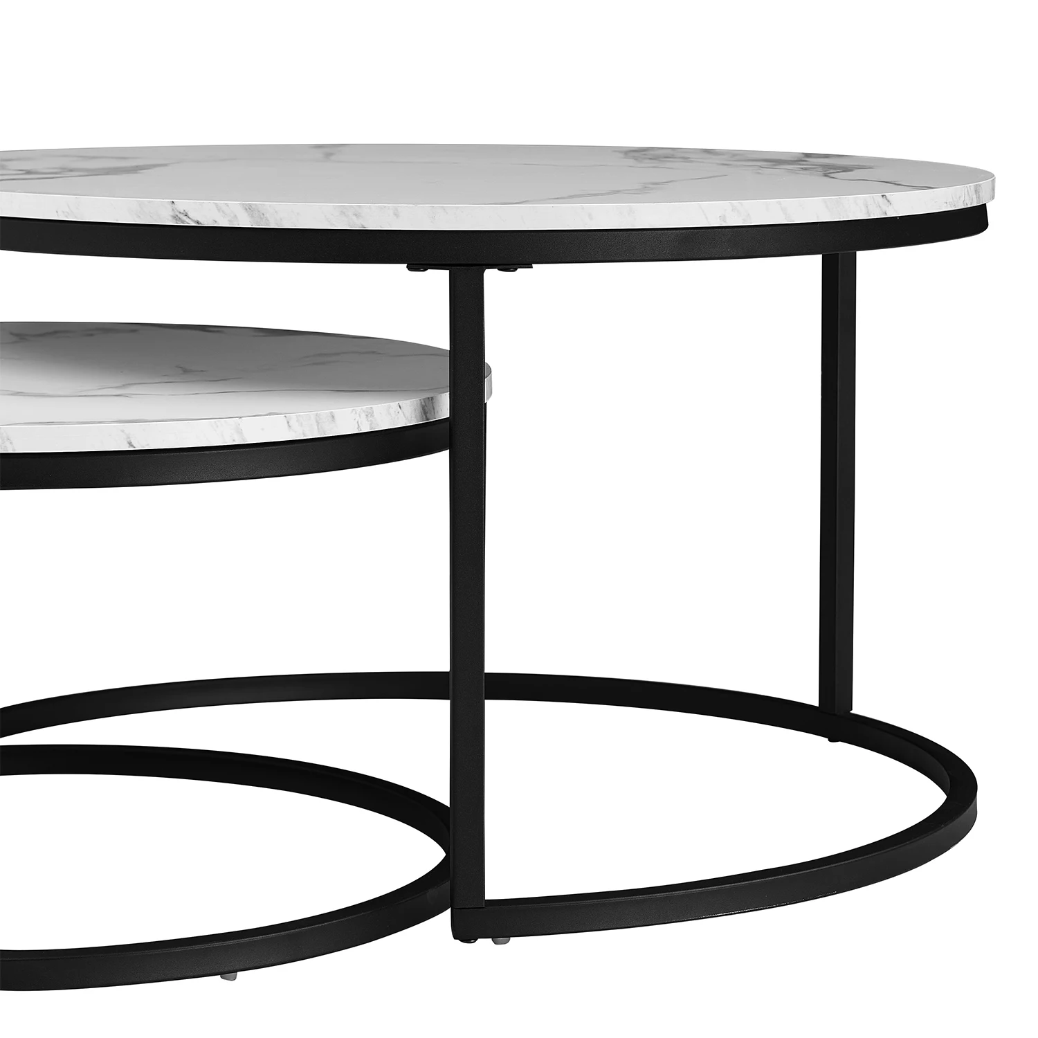 EGOONM White Marble Round Tea Desk End Table In Living Room Furniture Coffee Table Wooden Combination Home Metal Bracket