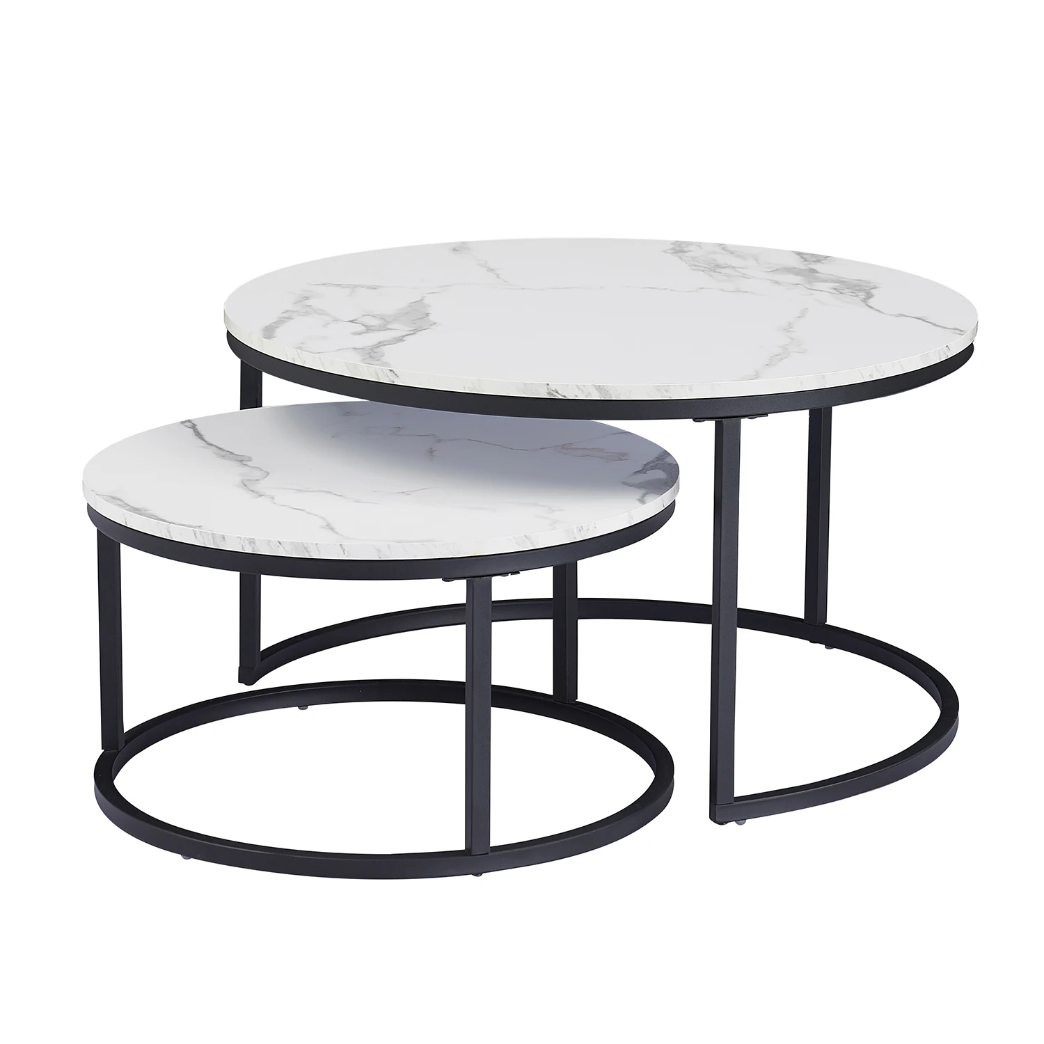 EGOONM White Marble Round Tea Desk End Table In Living Room Furniture Coffee Table Wooden Combination Home Metal Bracket