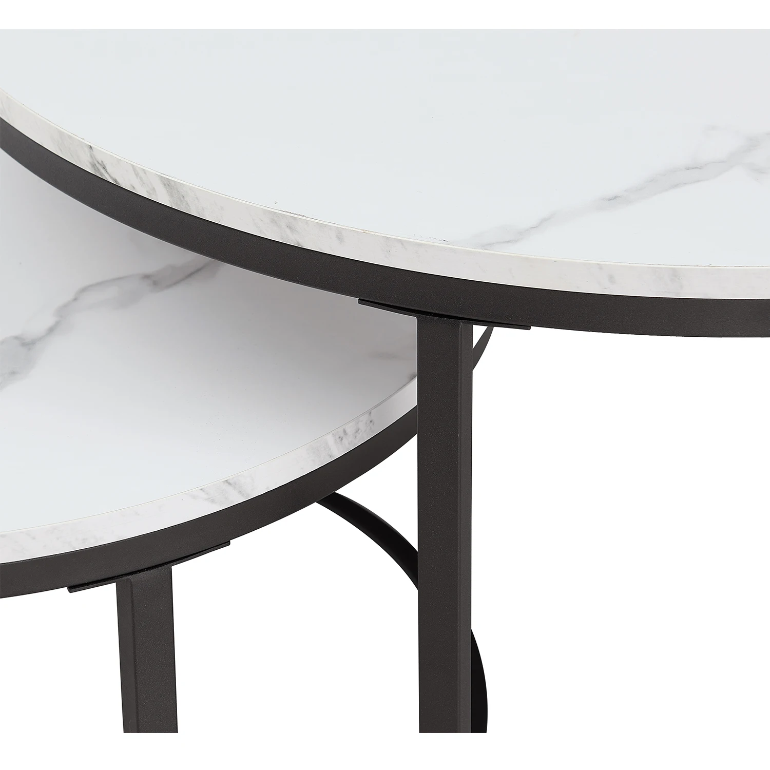 EGOONM White Marble Round Tea Desk End Table In Living Room Furniture Coffee Table Wooden Combination Home Metal Bracket