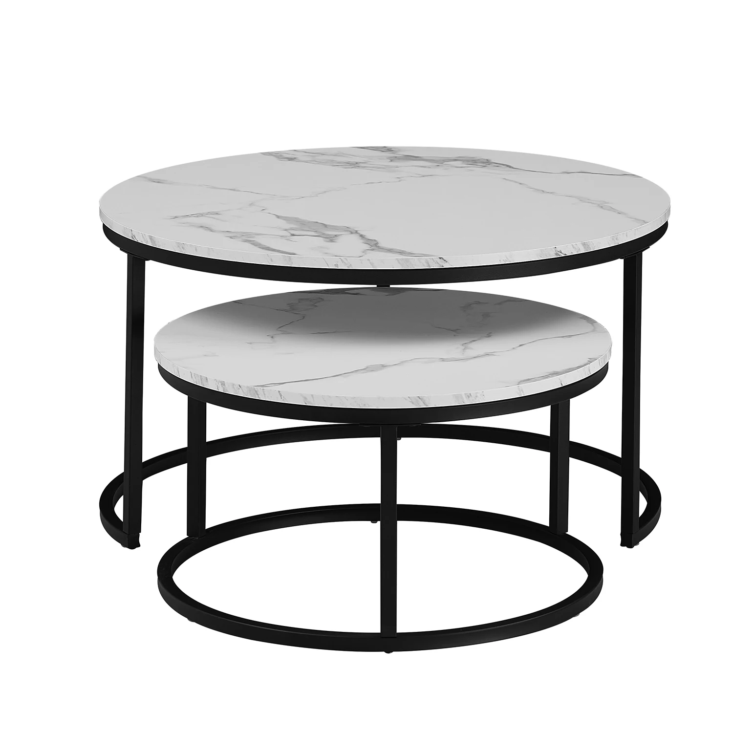 EGOONM White Marble Round Tea Desk End Table In Living Room Furniture Coffee Table Wooden Combination Home Metal Bracket
