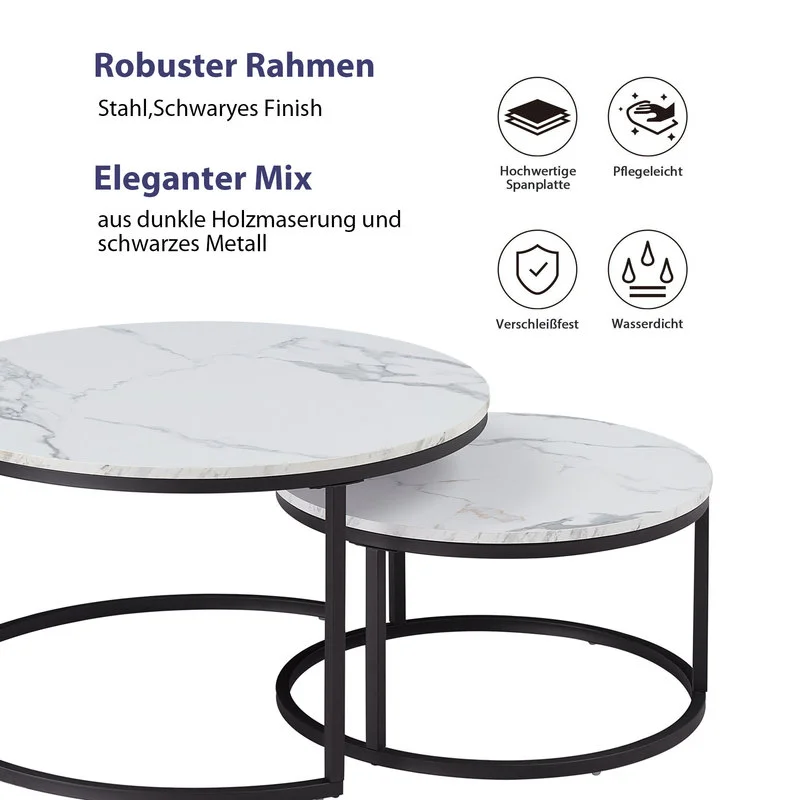 EGOONM White Marble Round Tea Desk End Table In Living Room Furniture Coffee Table Wooden Combination Home Metal Bracket