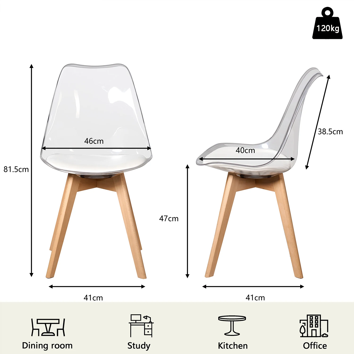 Set of 4 Transparent Dining Chair Wood Legs Modern Comfortable PU Chair for Kitchen Bedroom Living Room Home Kitchen Furniture