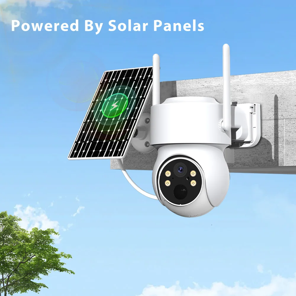 WONSDAR Built-in Battery WiFi PTZ Outdoor Wireless Solar IP Camera HD Video Surveillance Camera Long Time Standby ICSee