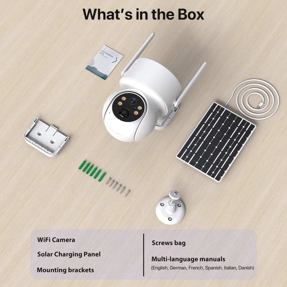 WONSDAR Built-in Battery WiFi PTZ Outdoor Wireless Solar IP Camera HD Video Surveillance Camera Long Time Standby ICSee