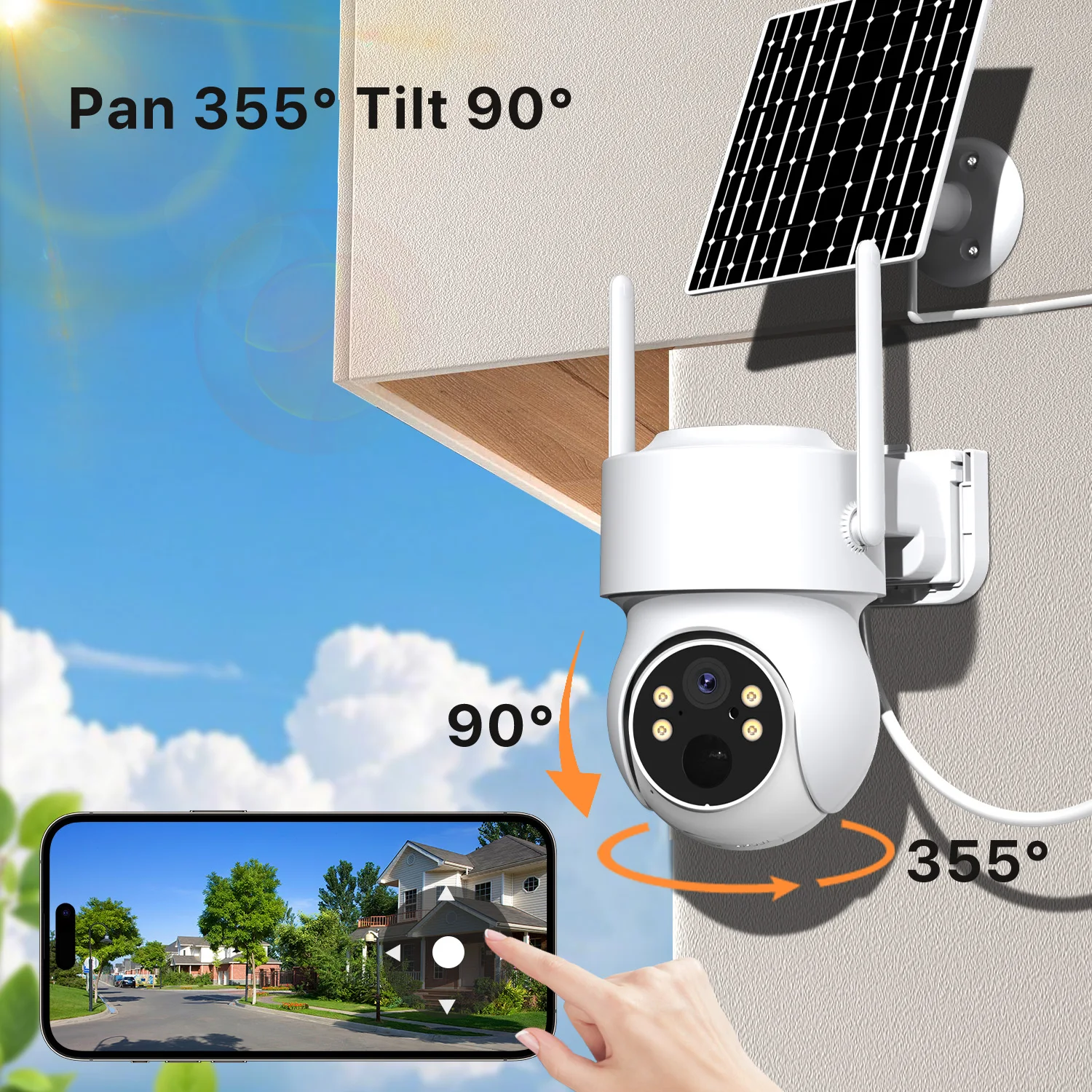 WONSDAR Built-in Battery WiFi PTZ Outdoor Wireless Solar IP Camera HD Video Surveillance Camera Long Time Standby ICSee