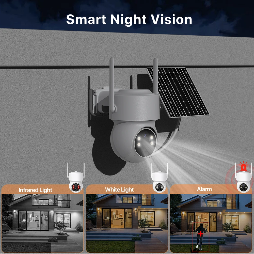 WONSDAR Built-in Battery WiFi PTZ Outdoor Wireless Solar IP Camera HD Video Surveillance Camera Long Time Standby ICSee