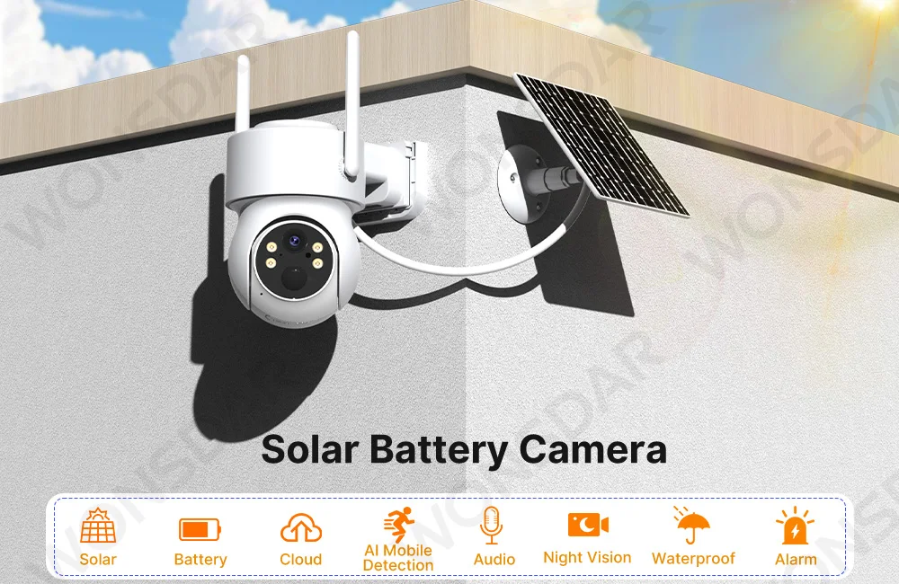 WONSDAR Built-in Battery WiFi PTZ Outdoor Wireless Solar IP Camera HD Video Surveillance Camera Long Time Standby ICSee