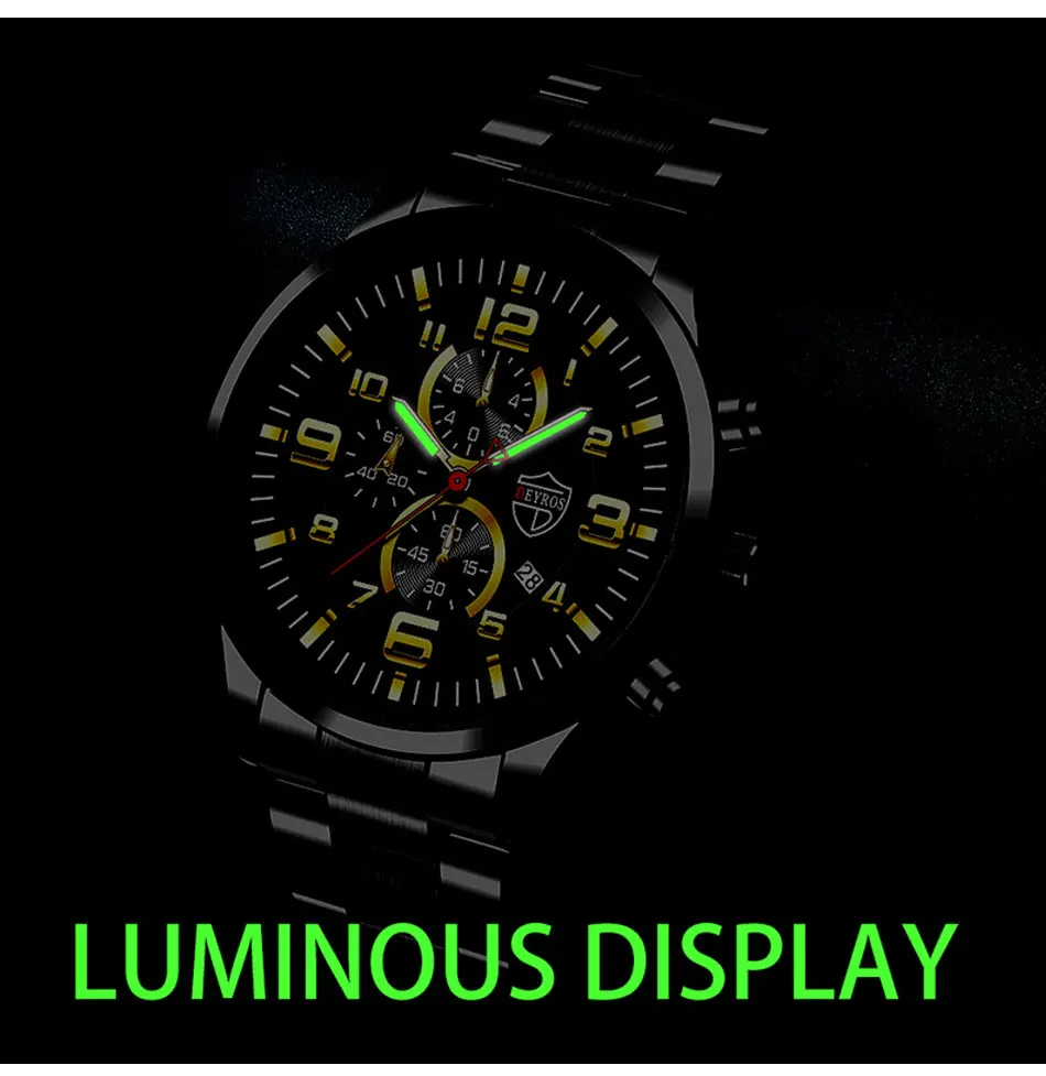 Fashion Mens Sports Watches for Men Luxury Stainless Steel Quartz Wrist Watch Calendar Luminous Clock Man Business Casual Watch