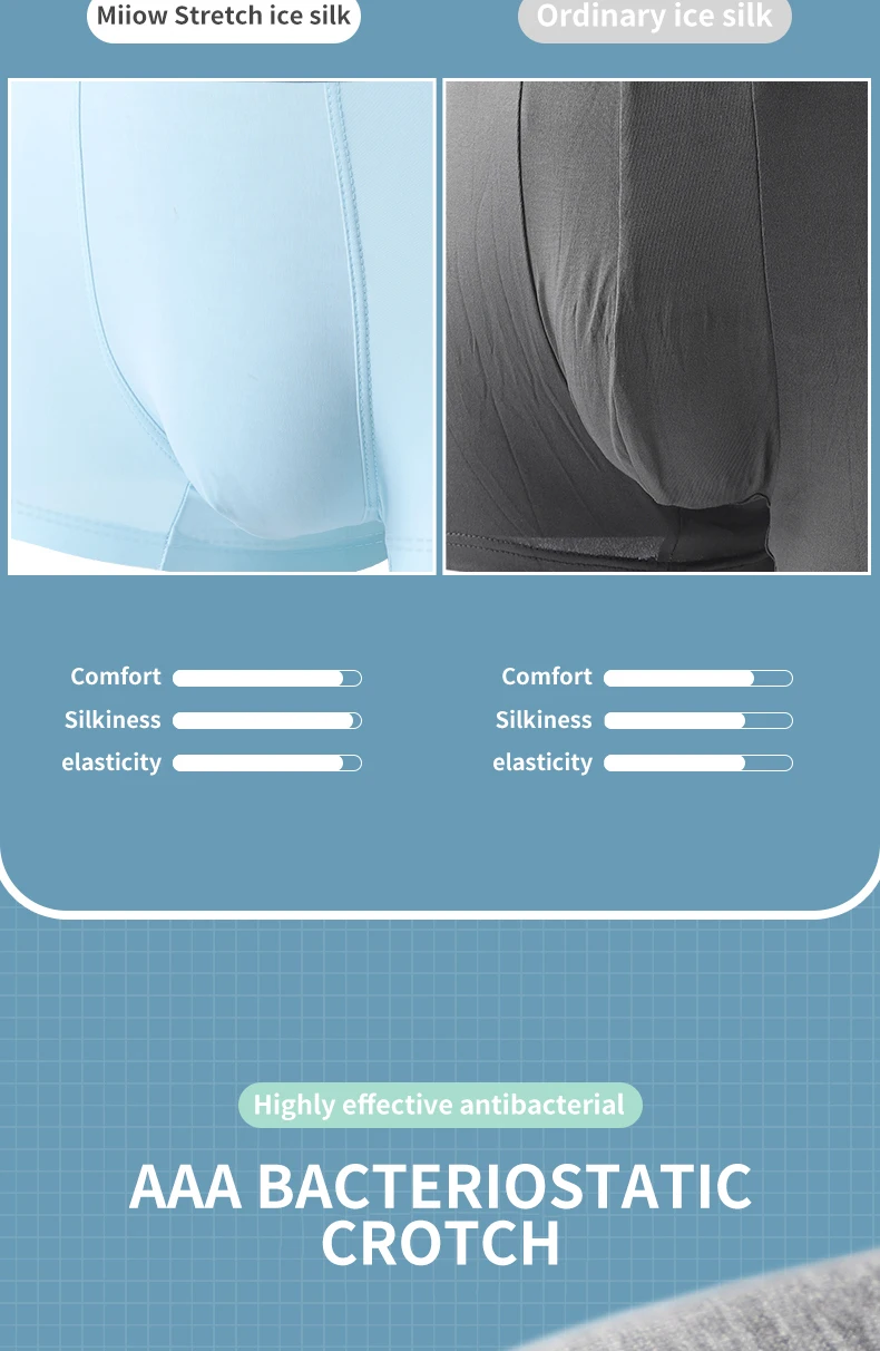 MiiOW 4Pcs Lot Men Boxer Shorts Graphene Antibacterial Ice Silk Underwear Man Boxershorts Seamless Breathable Male Panties L-5XL