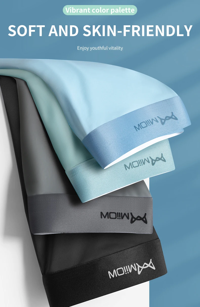 MiiOW 4Pcs Lot Men Boxer Shorts Graphene Antibacterial Ice Silk Underwear Man Boxershorts Seamless Breathable Male Panties L-5XL