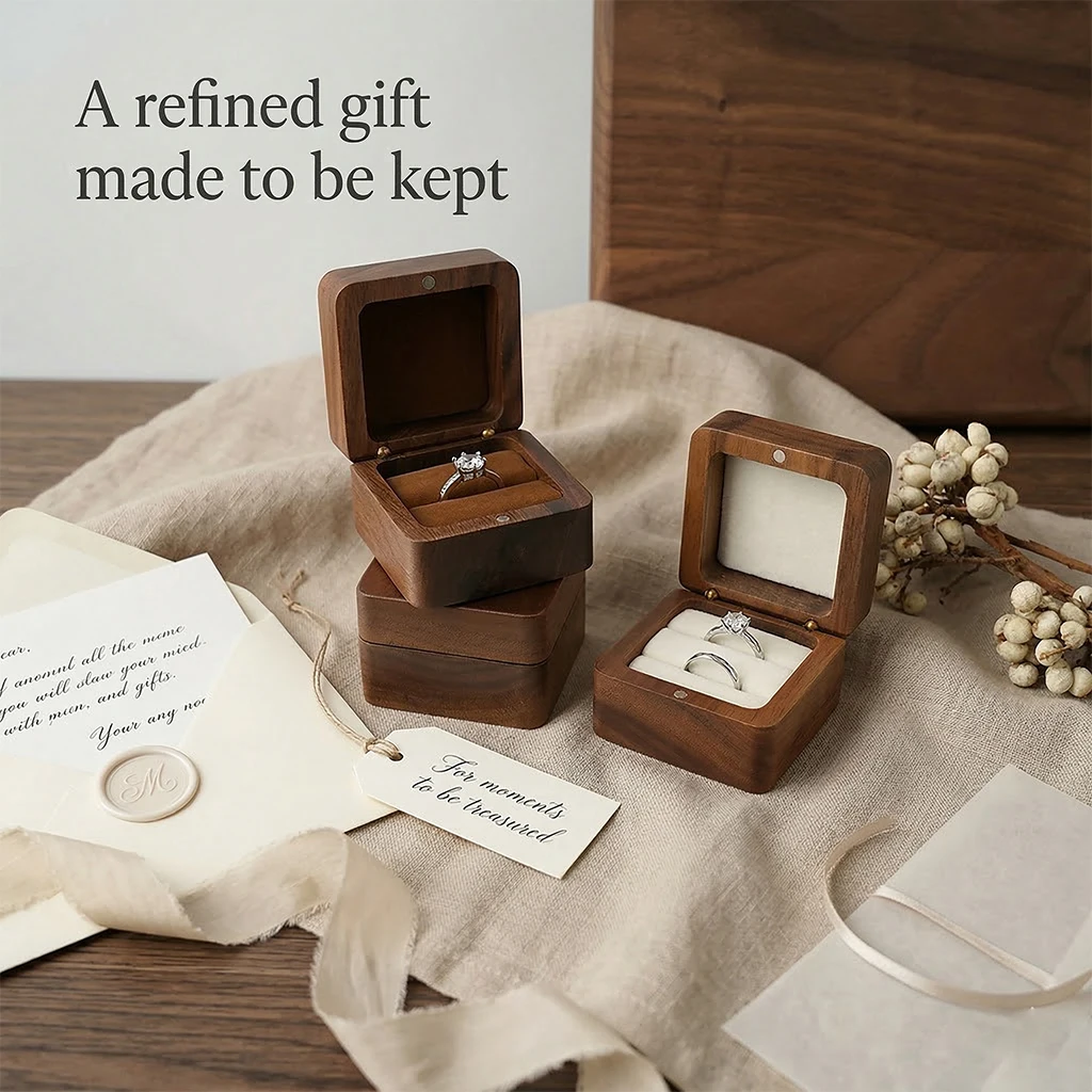 Wood Ring Box Wedding Jewelry Organizer Gift Box Personalized Engraving Proposal Ring Holder Bracelet Earring Packaging