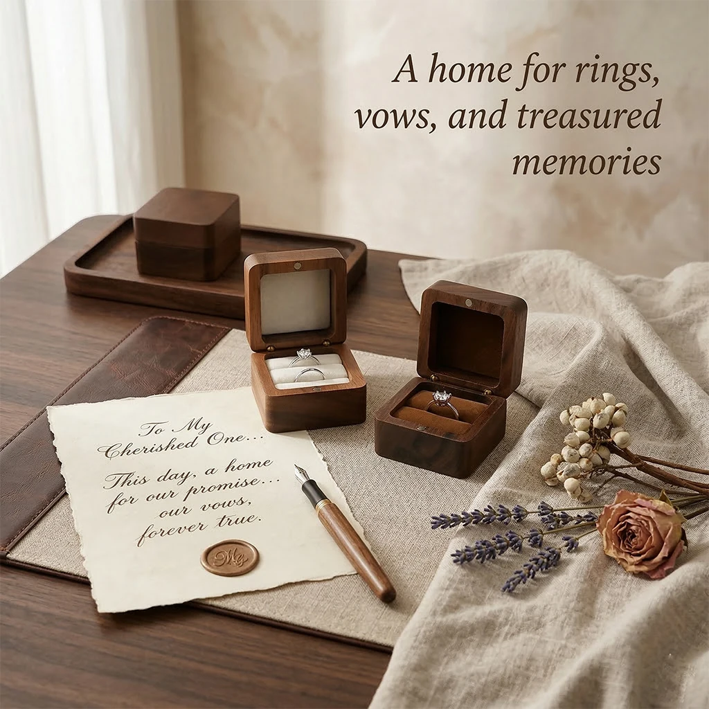 Wood Ring Box Wedding Jewelry Organizer Gift Box Personalized Engraving Proposal Ring Holder Bracelet Earring Packaging