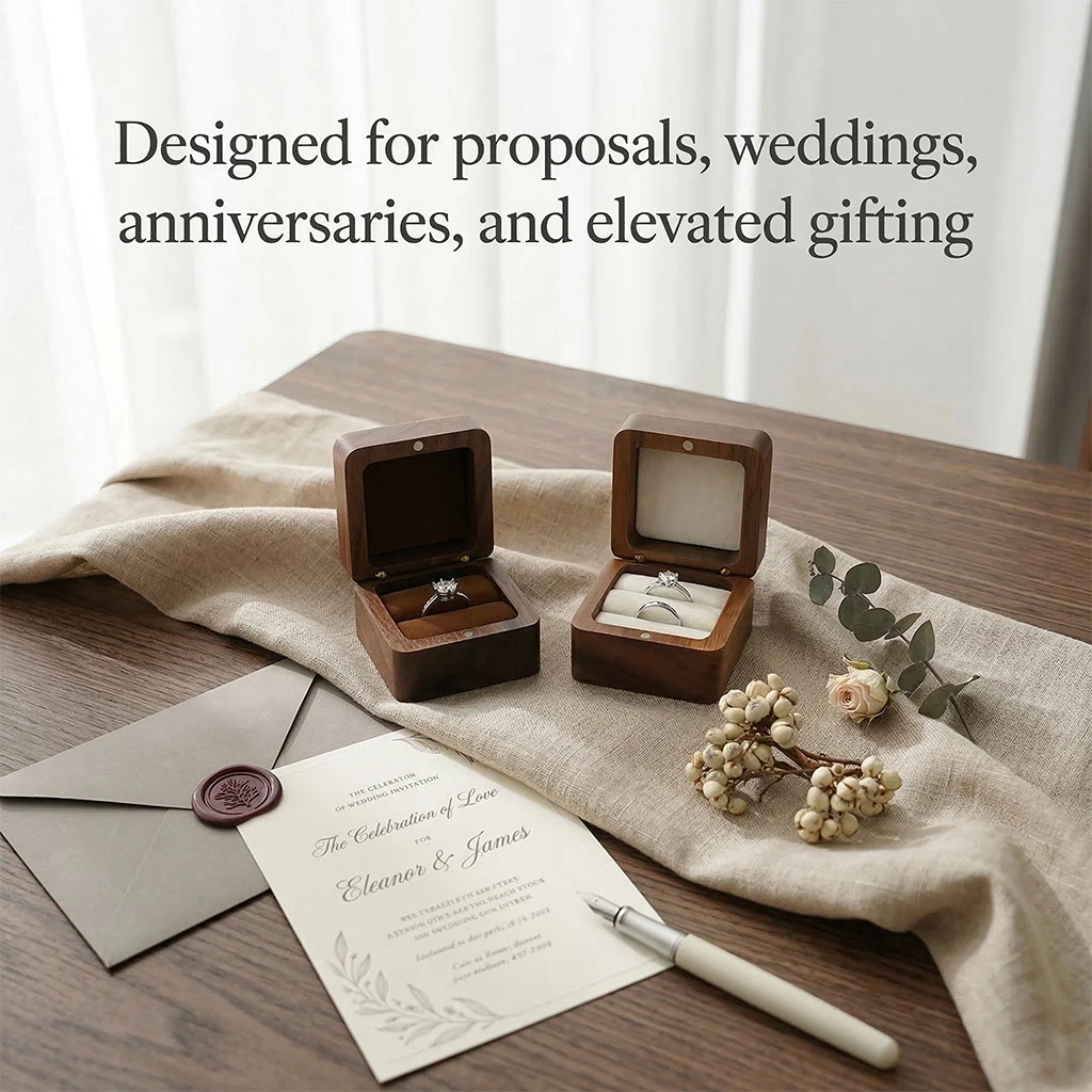 Wood Ring Box Wedding Jewelry Organizer Gift Box Personalized Engraving Proposal Ring Holder Bracelet Earring Packaging