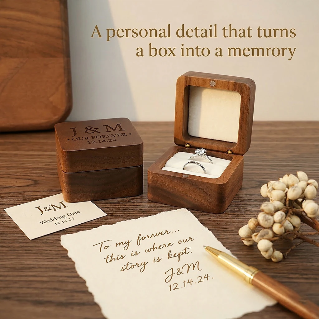 Wood Ring Box Wedding Jewelry Organizer Gift Box Personalized Engraving Proposal Ring Holder Bracelet Earring Packaging