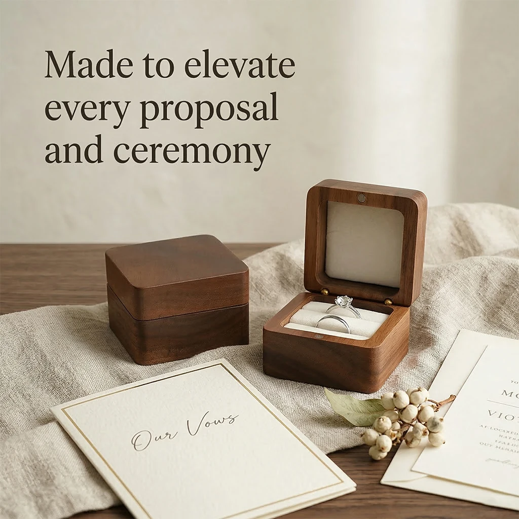 Wood Ring Box Wedding Jewelry Organizer Gift Box Personalized Engraving Proposal Ring Holder Bracelet Earring Packaging