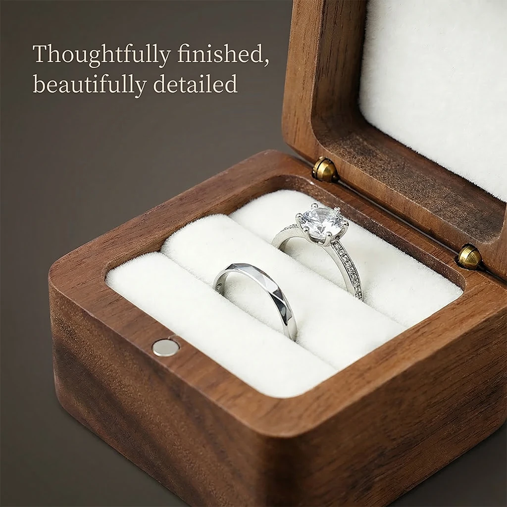 Wood Ring Box Wedding Jewelry Organizer Gift Box Personalized Engraving Proposal Ring Holder Bracelet Earring Packaging