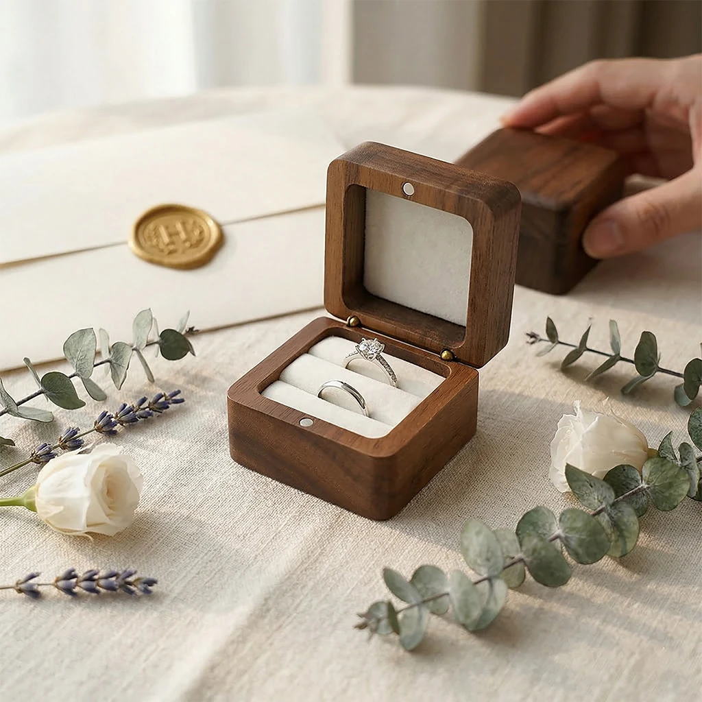 Wood Ring Box Wedding Jewelry Organizer Gift Box Personalized Engraving Proposal Ring Holder Bracelet Earring Packaging