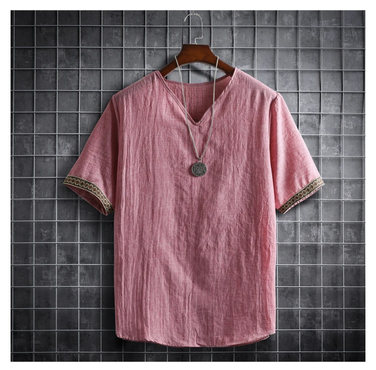 Plus Size M-5XL Summer Men's Short Sleeve Shirt Plain Color Korean Fashion Light Weight Hawaii Style Clothing