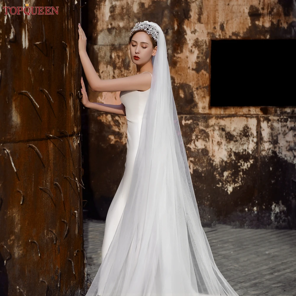 TOPQUEEN V30 Real Photos Long 3M Cathedral Bridal Veil White Ivory Wedding Tulle With Hair Comb for Women Marriage Banquet