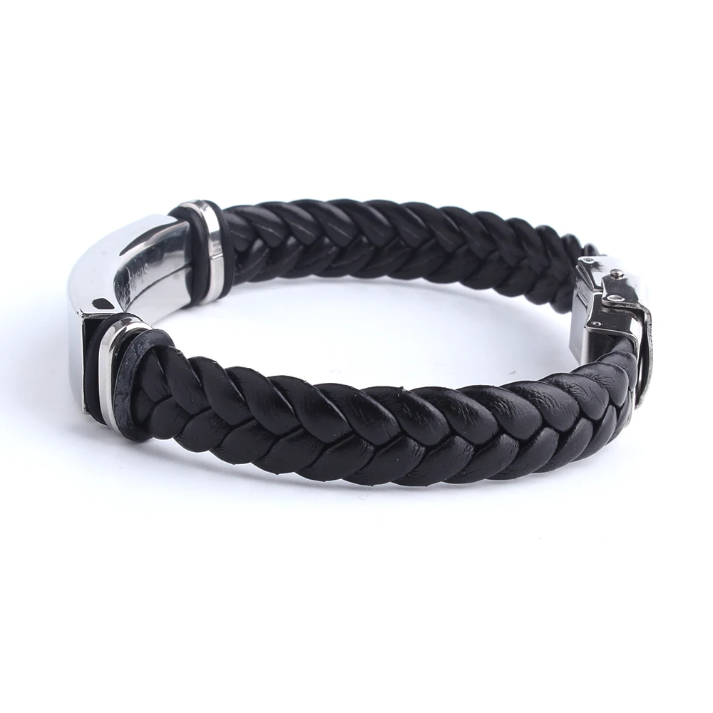 Punk SOS Custom Logo Name Engrave Text Leather Bangle & Bracelet Customize Stainless Steel Bracelets For Women Men ID Bracelet