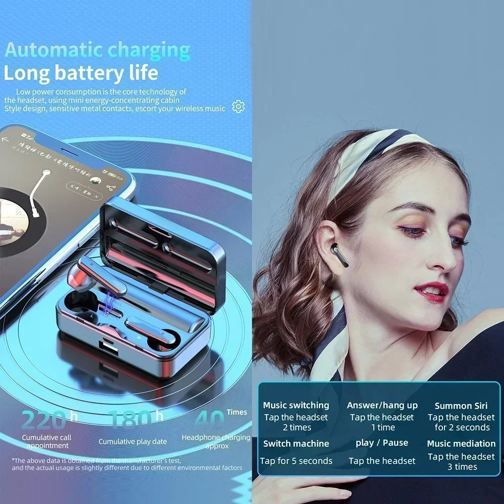 TWS Bluetooth-Compatible Earphones Stereo Sport Headset Waterproof Wireless Headphone Apply to Smartphones