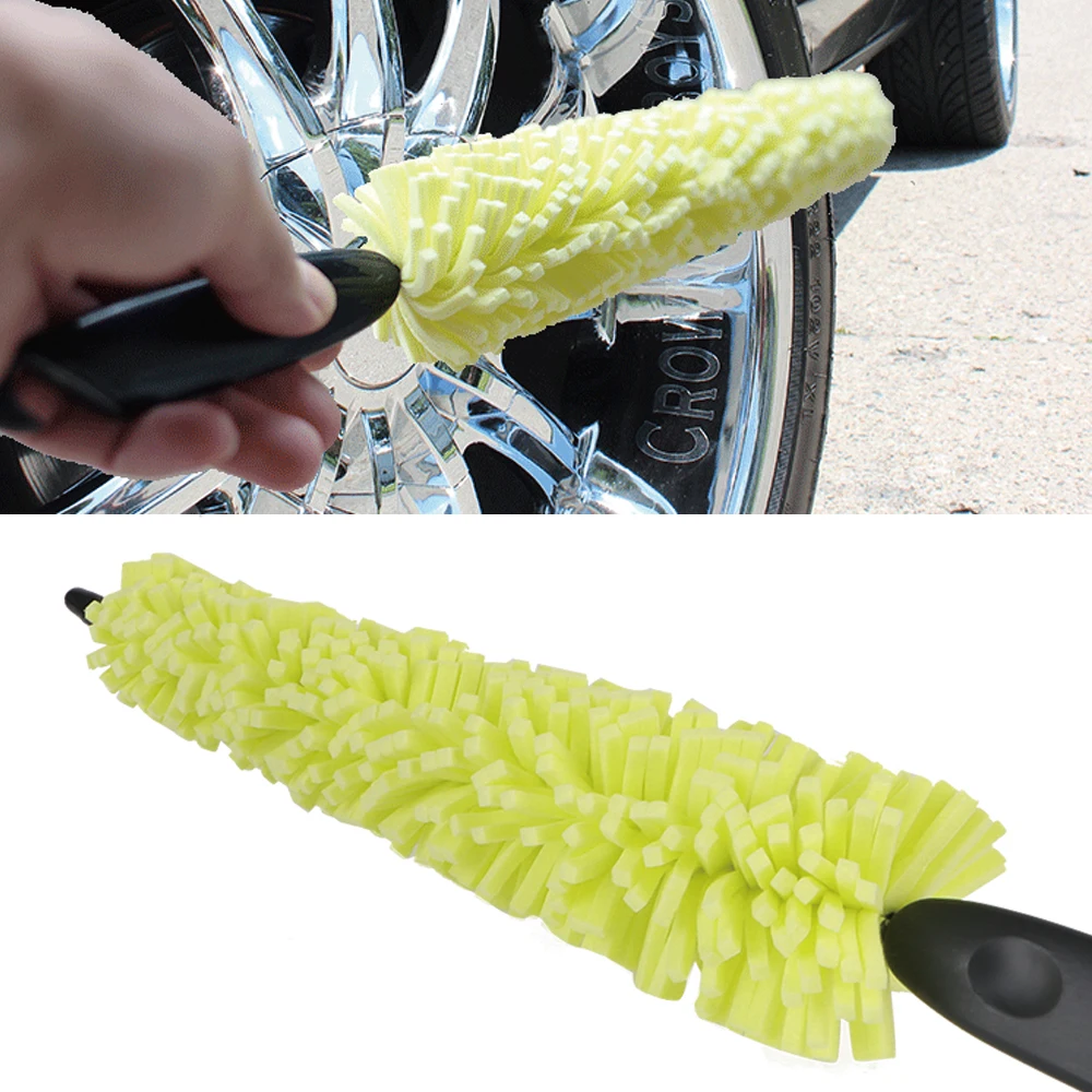 29cm Sponge Brush Motorcycle Wheel Rims Washer Car Hubcaps Wash Auto Cleaning Tool With Handle Bicycle Dirt Pit Bike Accessories