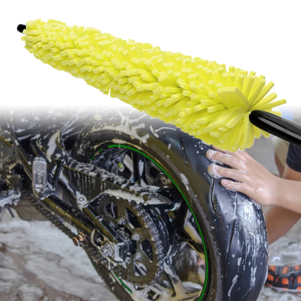 29cm Sponge Brush Motorcycle Wheel Rims Washer Car Hubcaps Wash Auto Cleaning Tool With Handle Bicycle Dirt Pit Bike Accessories