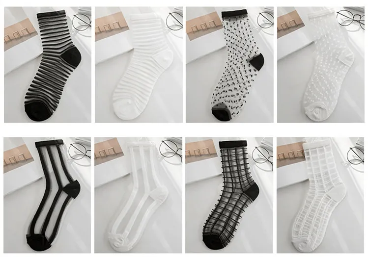 Fashion Sexy Women Socks New Product Crystal Silk Tide Socks Spring Summer Transparent Lace Mesh Fishnet Socks Lady Cool Sox