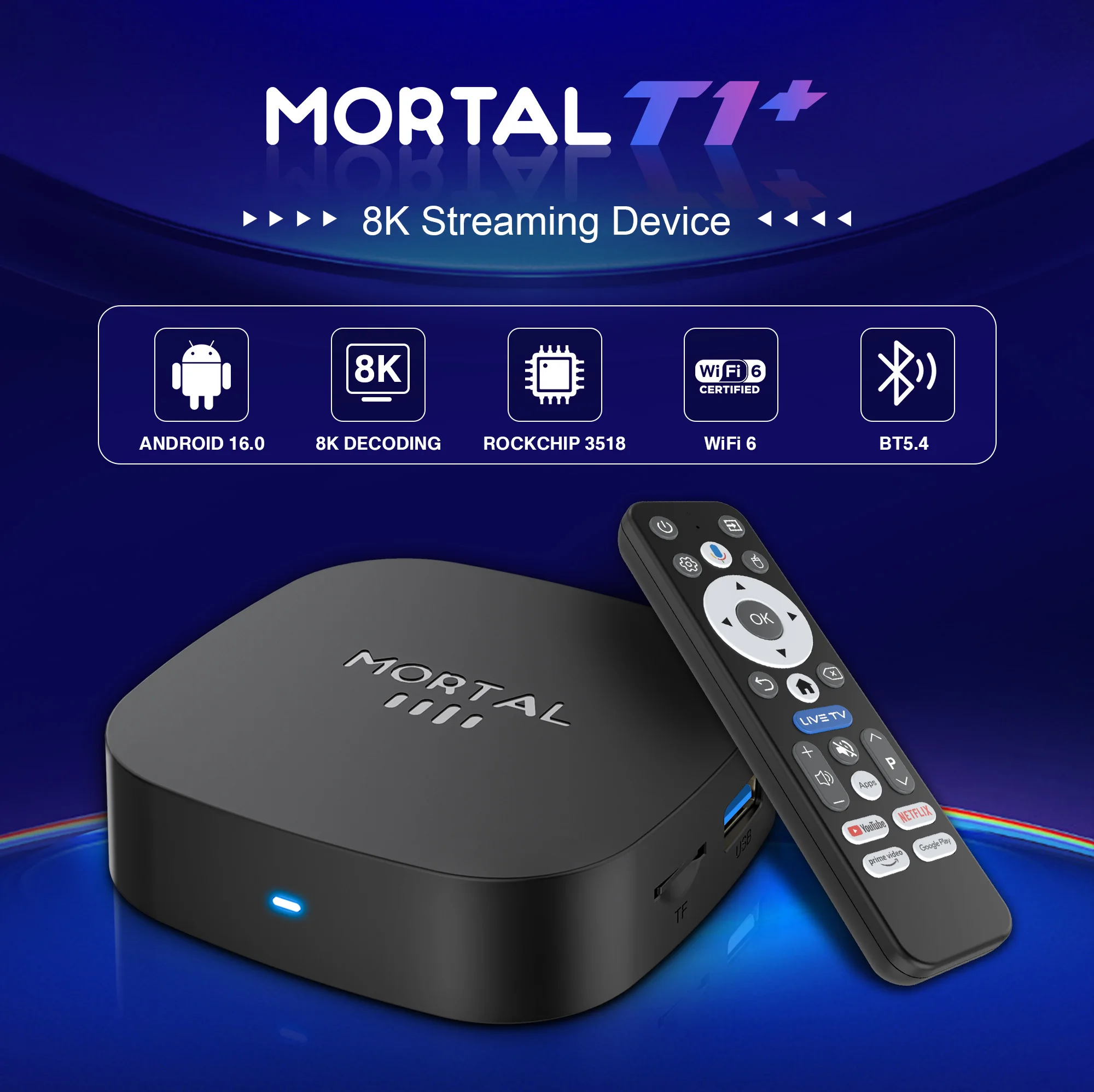 2026 New Smart TV Box T1+ RK3518 Android 16 WiFi 6 BT 5.4 Dual UI Interface 8K Ultra HD 8GB RAM 128GB ROM Smart Media Player
