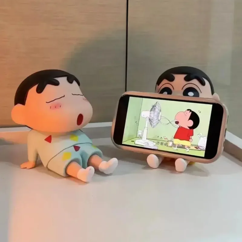 Crayon Shin-Chan Figures Phone Holder Kawaii Anime Desktop Ornaments Cartoon Watching TV Phone Support Cute Doll Decorations