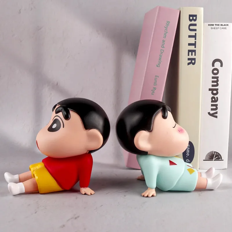 Crayon Shin-Chan Figures Phone Holder Kawaii Anime Desktop Ornaments Cartoon Watching TV Phone Support Cute Doll Decorations