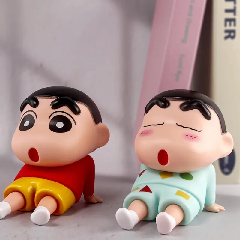 Crayon Shin-Chan Figures Phone Holder Kawaii Anime Desktop Ornaments Cartoon Watching TV Phone Support Cute Doll Decorations