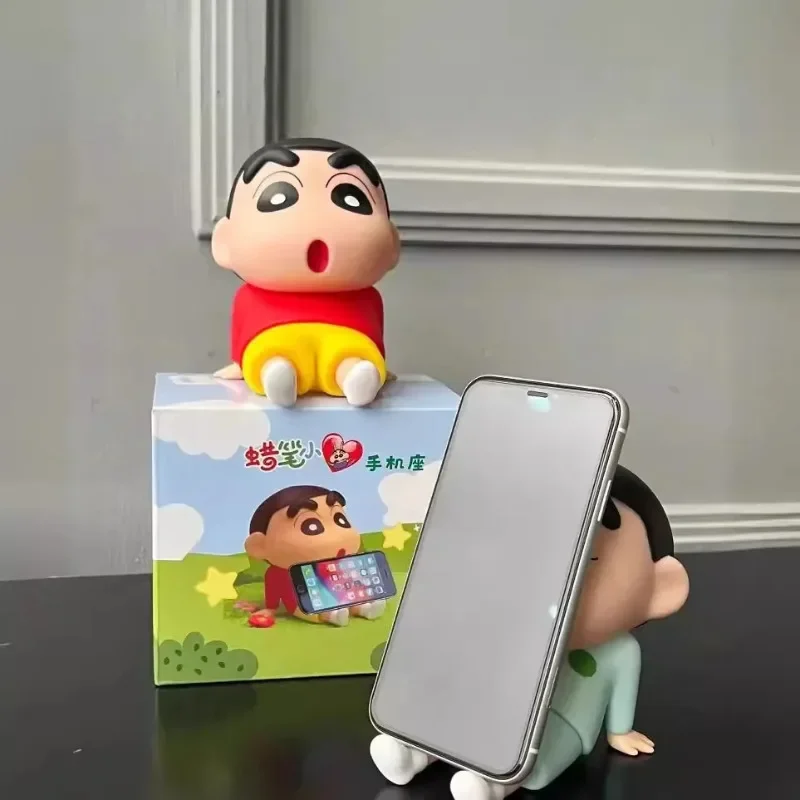 Crayon Shin-Chan Figures Phone Holder Kawaii Anime Desktop Ornaments Cartoon Watching TV Phone Support Cute Doll Decorations